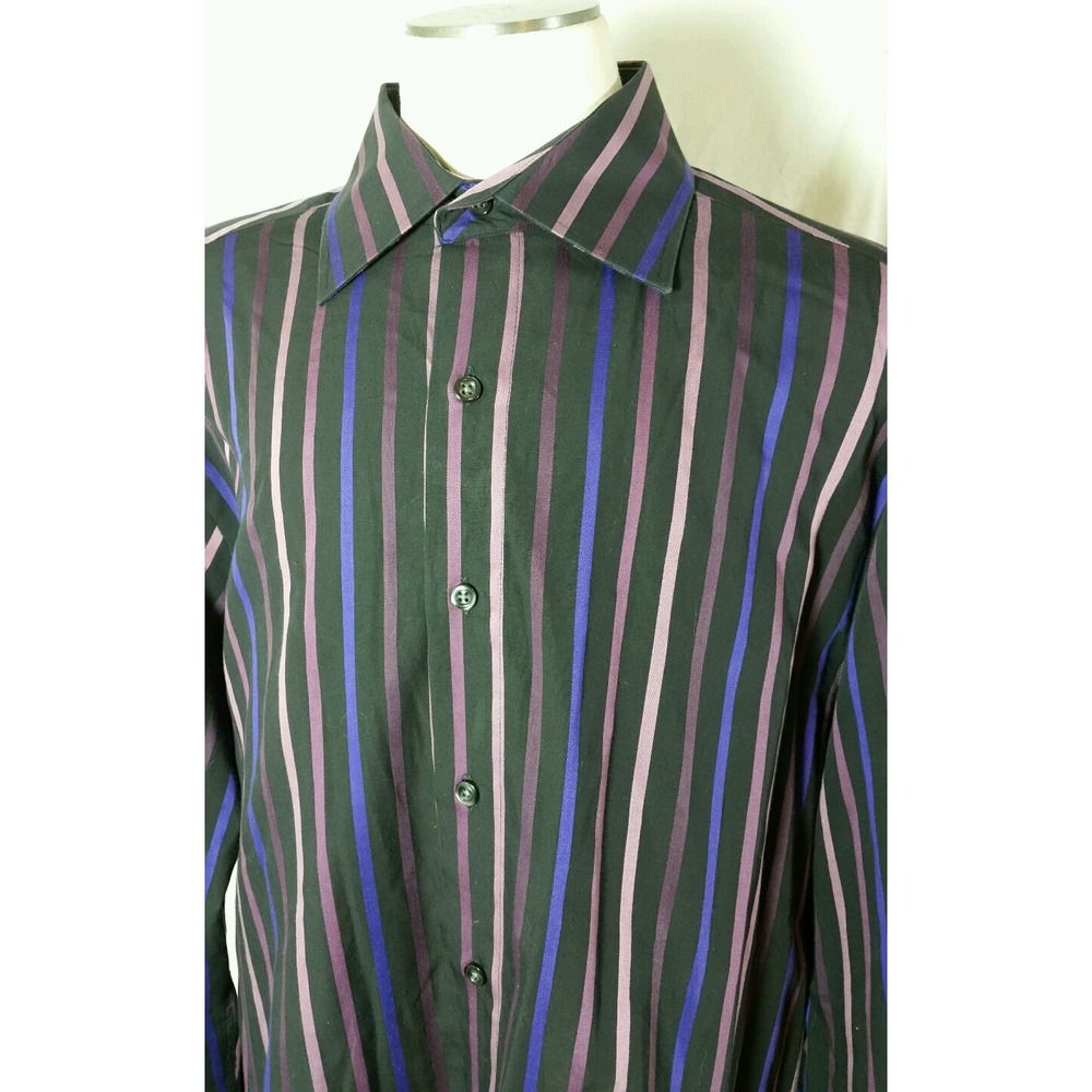 Angelo litrico Mens Shirt Size L Striped Blue Green